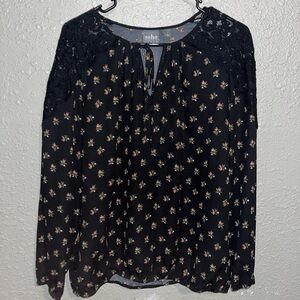 New York & company floral long sleeve blouse